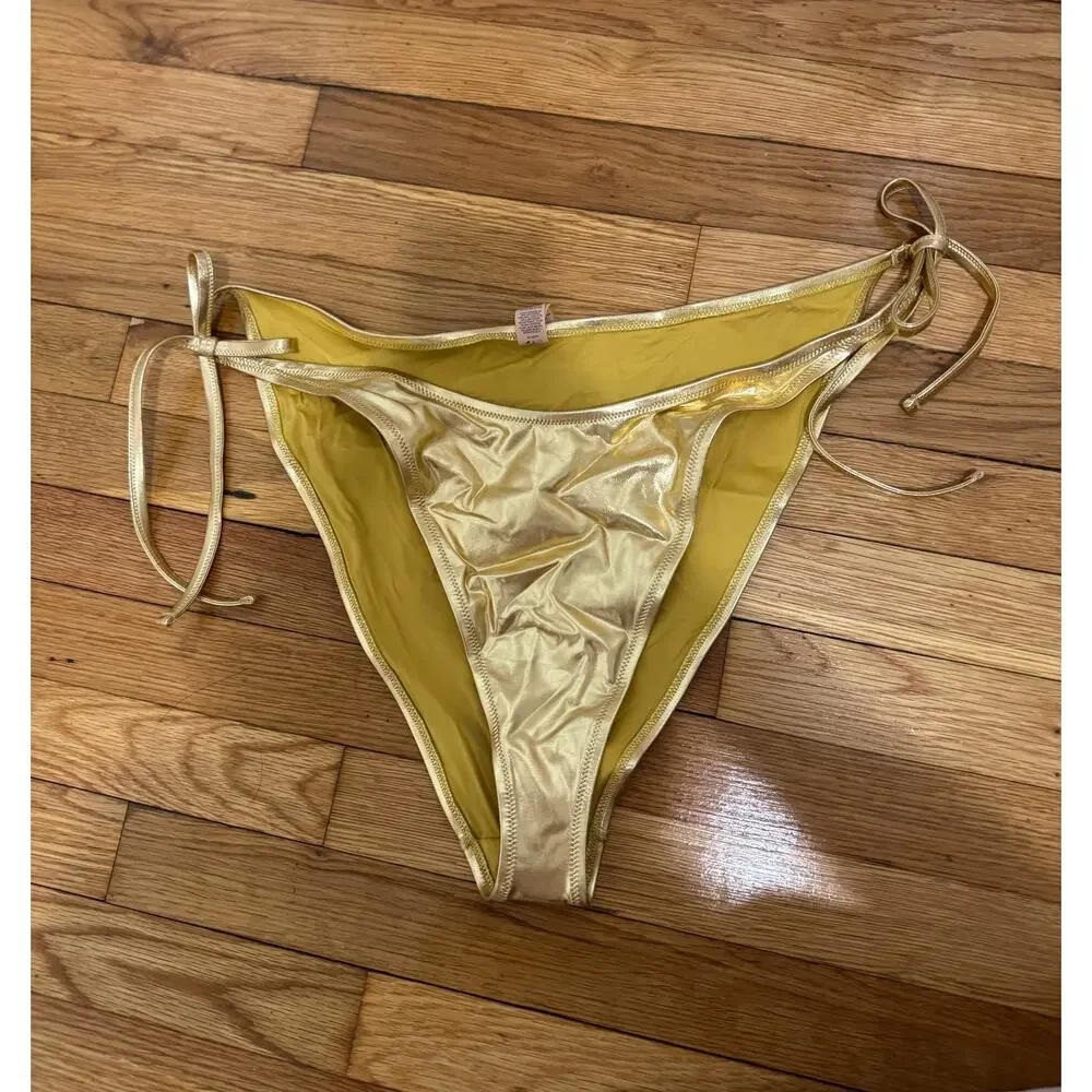 SKIMS Size 4x Metallic Swim Skimpy Triangle Bottom Gold SW-TBM-0067 NWT
